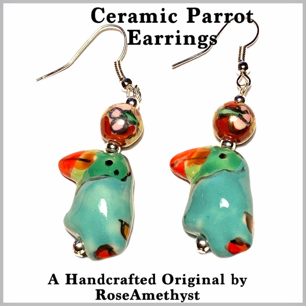 Handcrafted Green Parrot Earrings